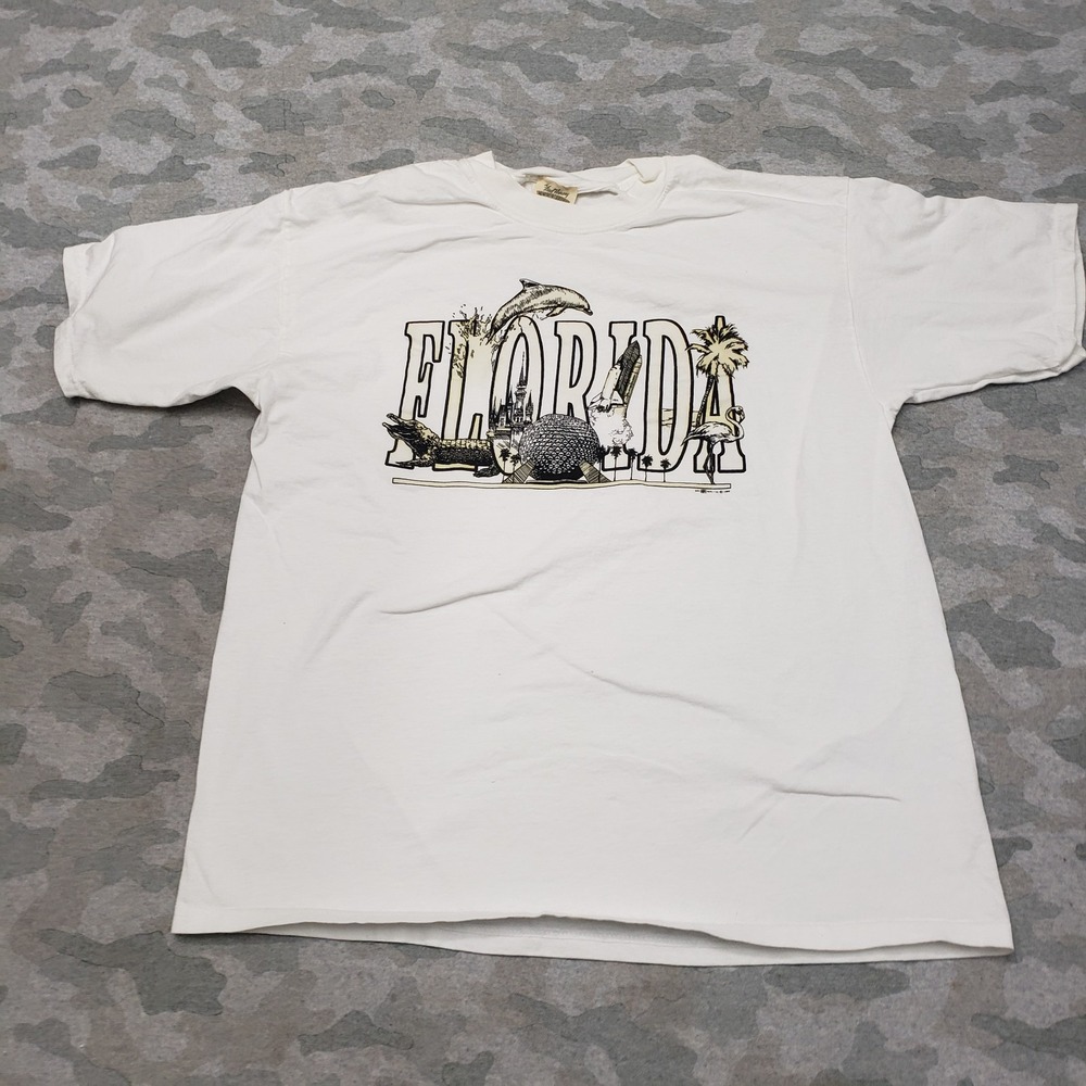 VTG Florida Destination Shirt‎ Mens XL White Heavyweight Gilden Short Sleeve